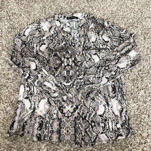 International Concepts Snake Print Long Sleeve Blous Zipper Pockets Petite PM